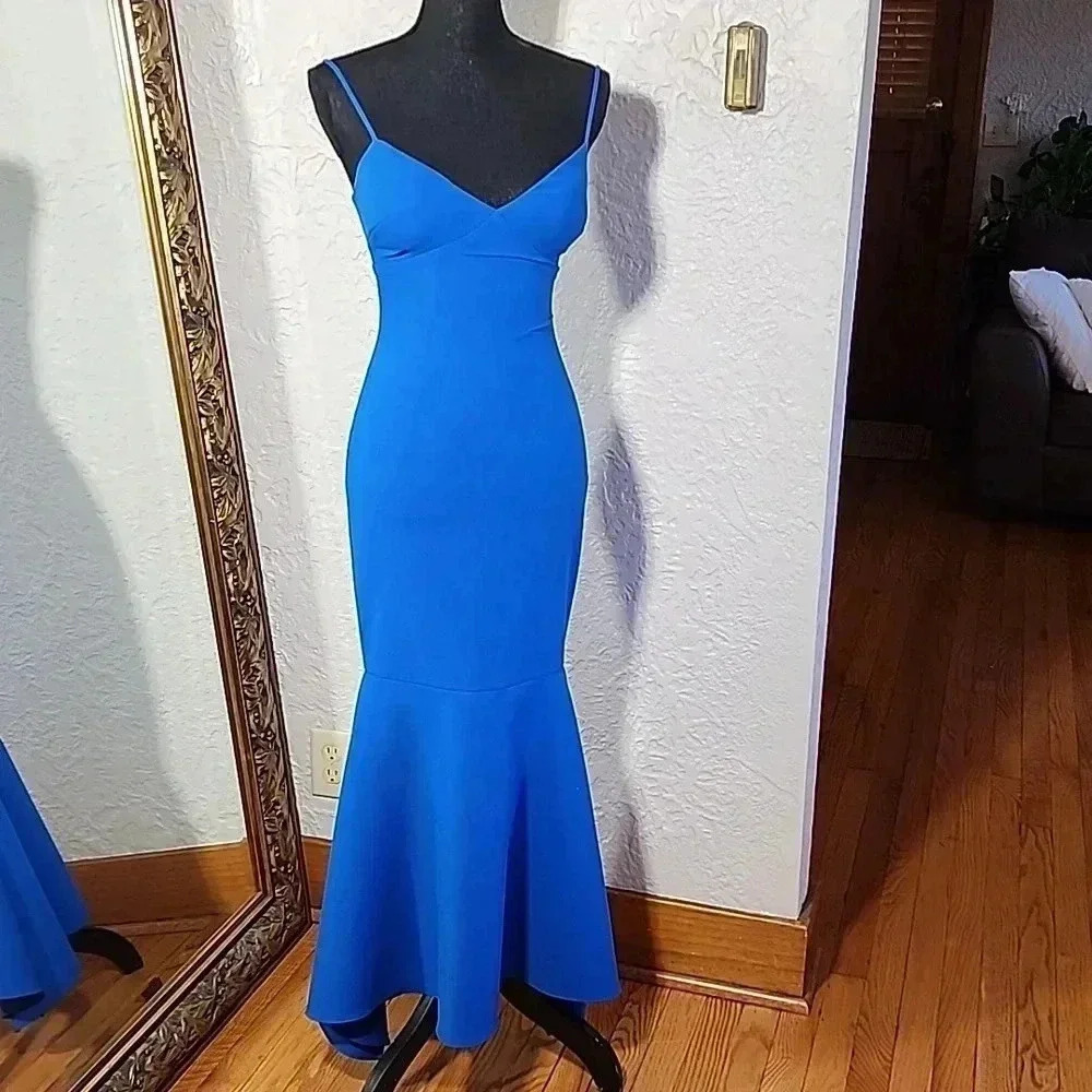 Likely Christiana Slip Gown dress 👗 w/ flounce hem in Olympic blue. Like new - Picture 11 of 11